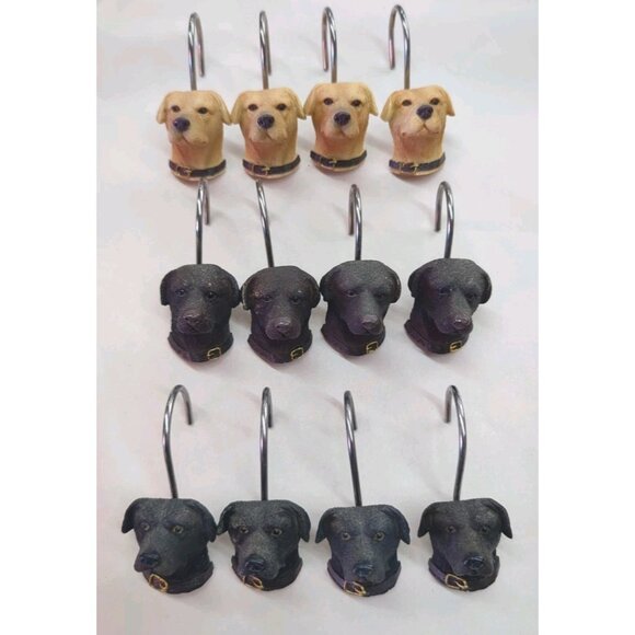 Set of 12 Labrador Retriever Shower Curtain Hooks Black Brown & Blonde Labs - Picture 1 of 14
